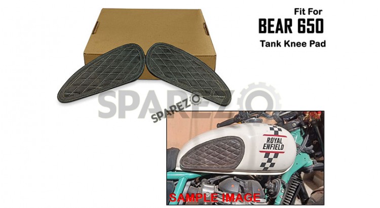 For Royal Enfield Bear 650 Leather Tank Knee Pad Black and Grey - SPAREZO